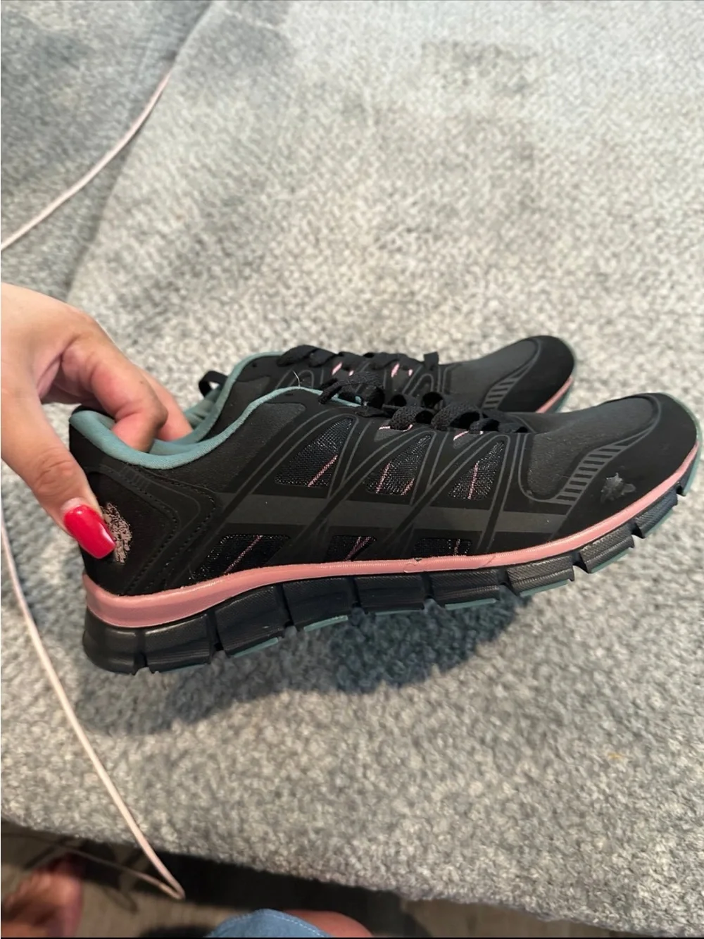 🆕U.S. Polo Assn. Women’s Black/Pink/Teal Lace-up Athletic Running Shoes❤️Sz: 10